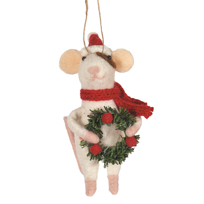 Orn Felted Mouse Boy Rd/Wh