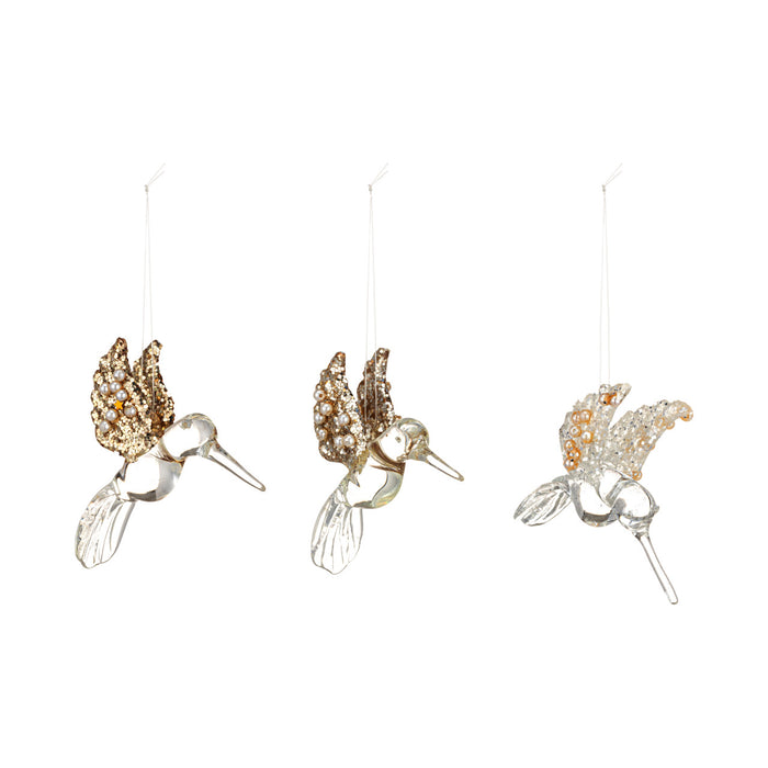 Ornament Hummingbird Blown Glass Set/3