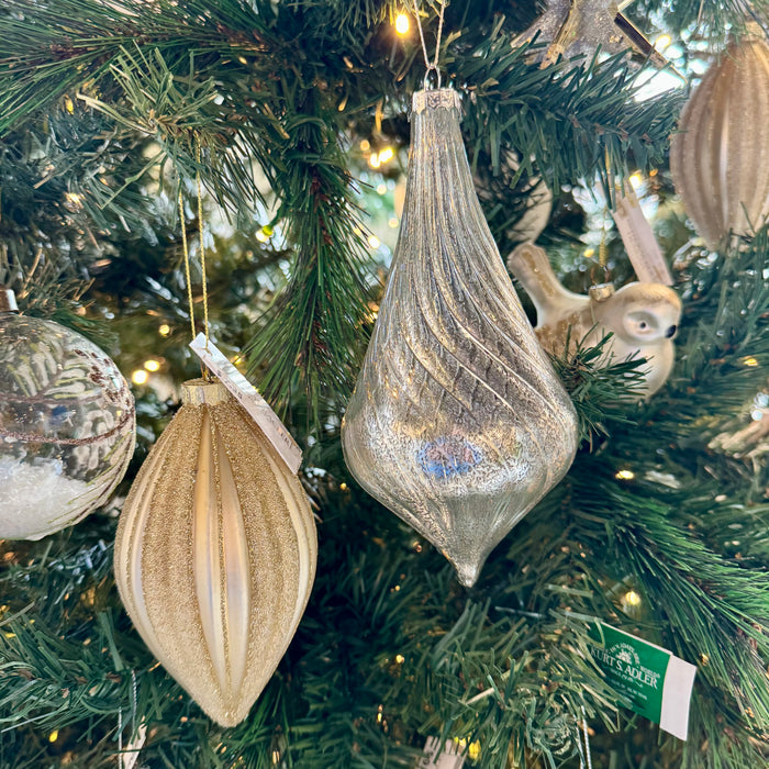 Ornament Slvr Rib Teardrop