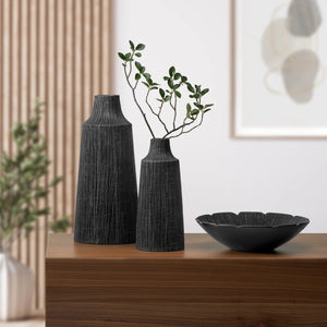   Etched Line Resin Vase - Black - 12h