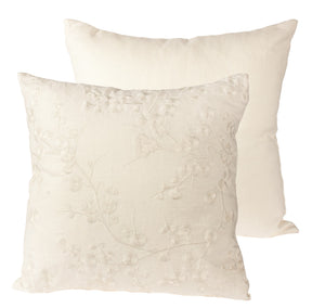 Pillow Ivory Linen Embroidery Blossoms 18" (N15328)