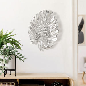 Lux Monstera Leaf Nickel Plated 19"L Wall Platter - Silver-Not Just For The Garden | Metal Art | Décor for Homes, Walls and Gardens | Furniture | Custom Garden Planters and Flower Arrangements | Gifts | Best in KW