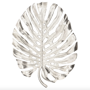 Lux Monstera Leaf Nickel Plated 19"L Wall Platter - Silver-Not Just For The Garden | Metal Art | Décor for Homes, Walls and Gardens | Furniture | Custom Garden Planters and Flower Arrangements | Gifts | Best in KW