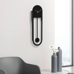 Modern Oval Pendulum Wall Clock - Black-Not Just For The Garden | Metal Art | Décor for Homes, Walls and Gardens | Furniture | Custom Garden Planters and Flower Arrangements | Gifts | Best in KW