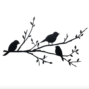 Three Birds on a Branch Silhouette - 36x23" Metal Wall Decor-Not Just For The Garden | Metal Art | Décor for Homes, Walls and Gardens | Furniture | Custom Garden Planters and Flower Arrangements | Gifts | Best in KW