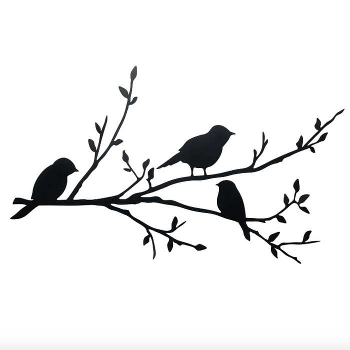 Three Birds on a Branch Silhouette - 36x23" Metal Wall Decor