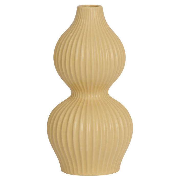 Double Gourd Yellow Ceramic Vase - 10h" and 8h"
