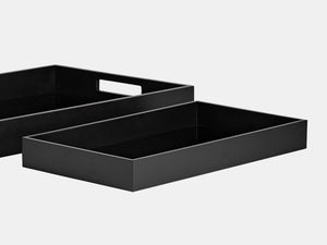 Tray Wood Glass 14"x8" Black