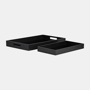 Tray Wood Glass 18"x12" Black