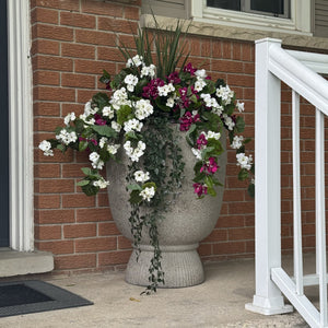 Summer Planter White Hanging Geranium/Deep Purple Bougainvillea all UV protected faux B