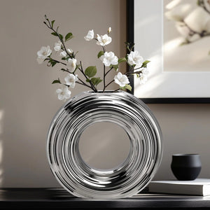 Circa Round Ring Vase Matte Silver 9"
