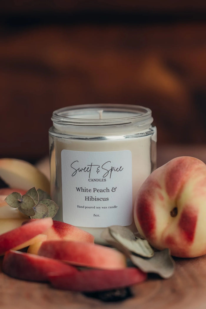 Candle White Peach & Hibiscus Soy 8oz