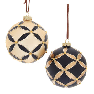 Ornament Glass Black & Gold Ball 4" - 2 Variants (F2452)