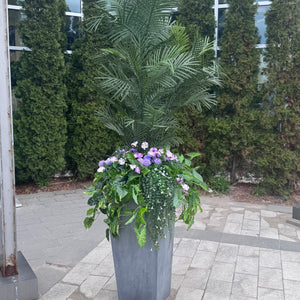 Summer Planter Extra Large White/Purple Morning Glory/Palm all UV protected faux O