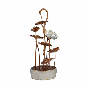 Fountain Metal Large Crane W/Leaves In Pail