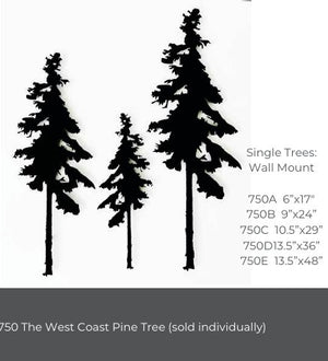 Garden Wall Art Pine Tree 17" - 48" high in Black or Silver