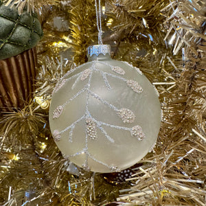 Orn Glass Frosted Glitter Leaves