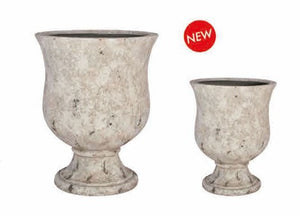 Planter Ficonstone Pedistal White Antique Atlas Small (AD2875sm)