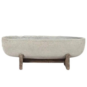 Planter Ficonstone Oval Acacia Wood Stand (02-739-02)