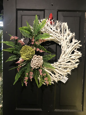 Sample Custom Wreath Design - Dark Ferns/Florals/Lime Rose