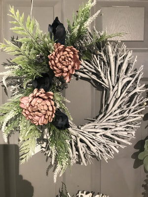 Sample Custom Wreath Design - Light Ferns/Pink Mums