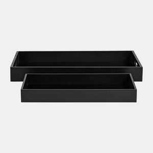 Tray Wood Glass 18"x12" Black