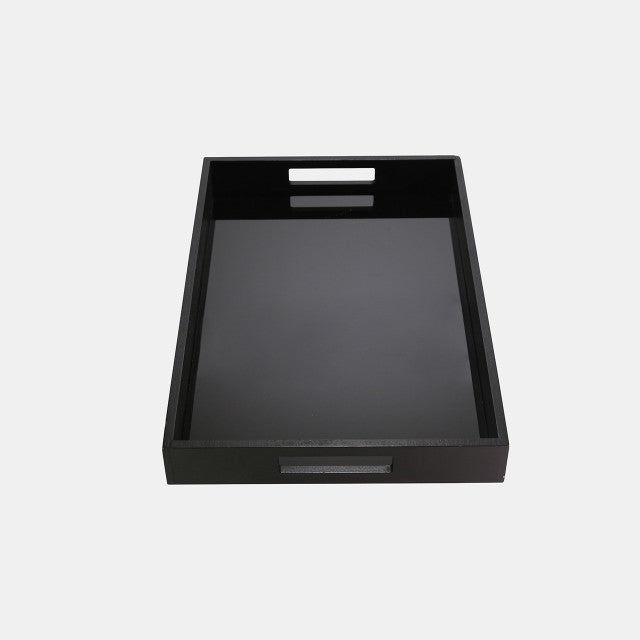 Tray Wood Glass 18"x12" Black