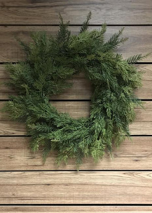 Wreath Faux Cedar/Hemlock 26in-Not Just For The Garden | Metal Art | Décor for Homes, Walls and Gardens | Furniture | Custom Garden Planters and Flower Arrangements | Gifts | Best in KW